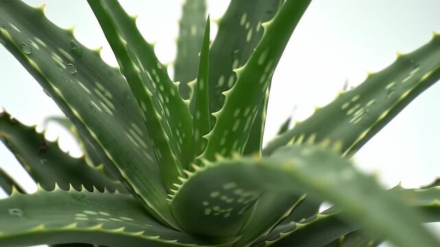 Close Up of Vibrant Green Aloe Vera Plant Against a Bright White Background