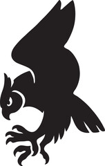 Black silhouette of an owl in flight isolated on white background