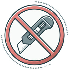 Do not use sharp objects warning icon showing prohibited utility knife cutter tool danger symbol