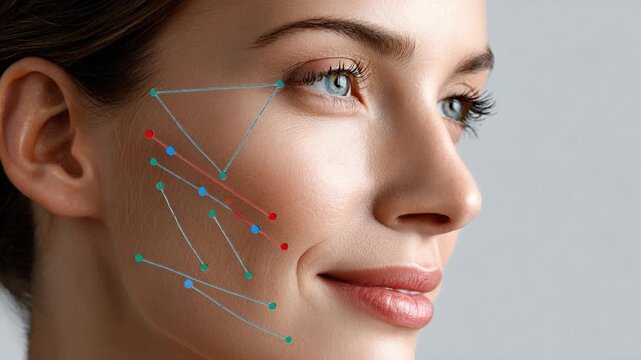 Cosmetic Enhancement Illustration: A close-up, side-profile shot of a woman with thread lift or similar cosmetic enhancement procedure illustration.