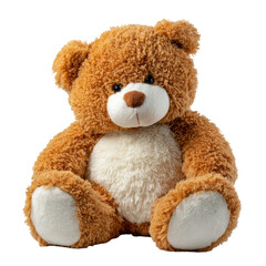 Obraz premium Fluffy brown teddy bear with white muzzle and paws on transparent background