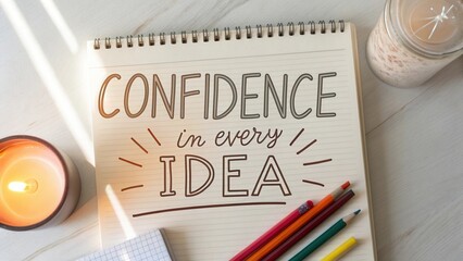 Inspirational text design on notebook encourages self-assurance in thoughts and creativity for personal growth and success