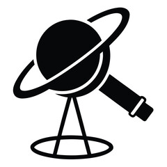 Telescope Observing Planet Ring System in Astronomy Silhouette Vector