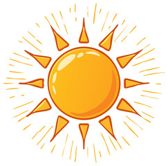 Bright Cartoon Sun with Rays Shining, Simple Illustration