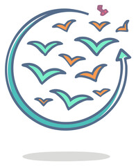 Obraz premium Abstract Birds Flying in a Circular Path Directional Arrow Symbol Design