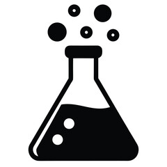 Chemical Beaker with Bubbling Liquid and Molecular Icons in Science Concept Vector