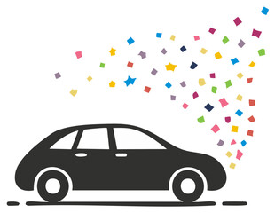 A new car with a shower of colorful confetti celebrating a win success or special promotion