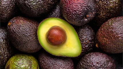 Top view photo of many fresh. Avocado