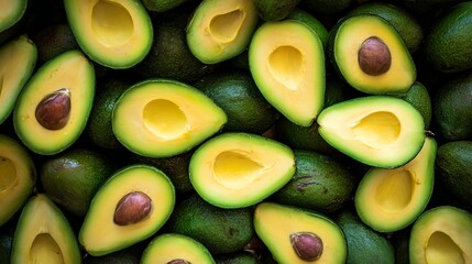 Top view photo of many fresh. Avocado