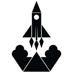 Rocket Launching with Abstract Geometric Smoke Clouds in Minimal Space Concept Vector