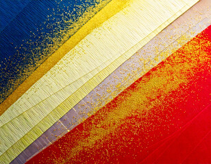 和紙風の紙を重ねて金粉をあしらったカラフルな背景素材