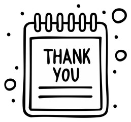 Thank You handwritten message on a notepad Black and white illustration
