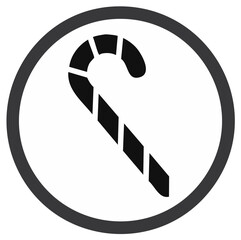 Black and White Candy Cane Icon in Circle Simple Holiday Graphic Illustration