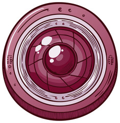 Lens Illustration in Plum Tones with Geometric Iris Design and Radial Shading in Circular Camera Device