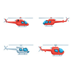 Diverse helicopter illustrations in multiple colors and perspectives for aviation projects