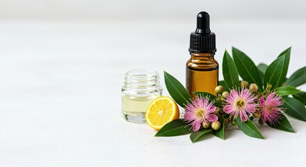 Discover natural wellness with pure essential oils, vibrant botanical elements, and fresh citrus for aromatherapy and skincare formulations