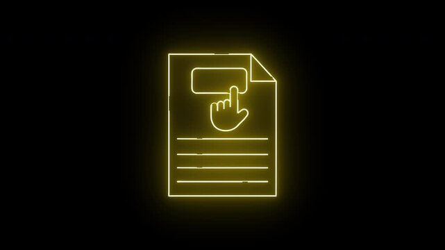 Yellow neon icon document with hand hovering over a button
