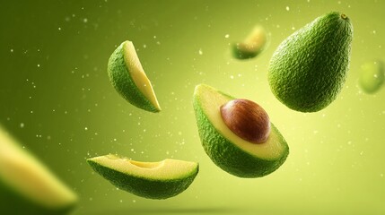 Avocado falling down with gradients background.
