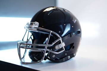 Fototapeta premium Close up of a black american football helmet with metal facemask