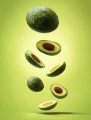 Avocado falling down with gradients background.