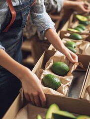 employees woman's hands sell Avocado in the department store.