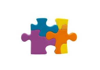 Obraz premium Colorful Puzzle Pieces Interlocking Teamwork Unity Solution Concept isolated on transparent background