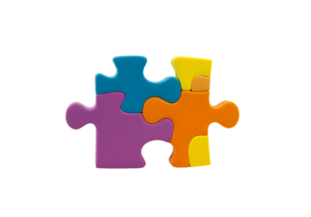 Colorful Puzzle Pieces Interlocking Teamwork Unity Solution Concept isolated on transparent background
