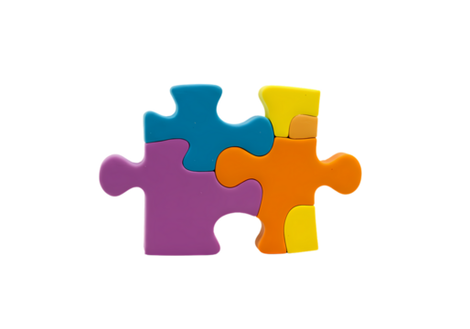Colorful Puzzle Pieces Interlocking Teamwork Unity Solution Concept isolated on transparent background