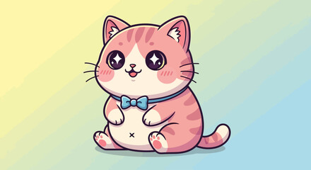 Fototapeta premium Adorable pink cartoon kitty cat with a bow tie and sparkling eyes is ready to bring joy to your next children's book or animation project