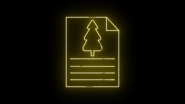 A neon yellow document with a Christmas tree lines and curled corner stands against a black background