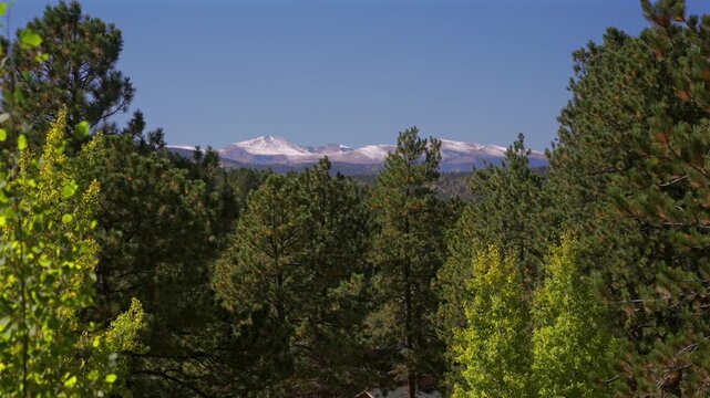 Mount Blue Sky Mt Evans fourteener 14er Colorado i70 interstate 70 sign Fall Autumn blue sky morning afternoon snow covered Front Range Rocky Mountains Continental Divide Georgetown Golden Aspen Tree