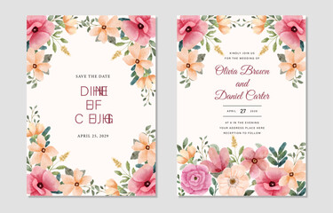 wedding invitation card pink yellow floral watercolor
