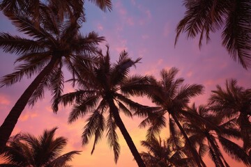 Vibrant sunset wallpaper featuring palm trees silhouetted against a colorful sky, ideal for creating a tropical atmosphere in any space