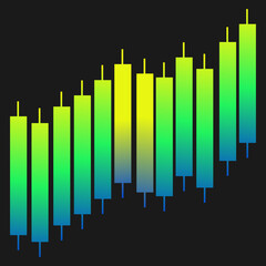 A vibrant stock market chart displays a bullish trend, featuring green candlesticks rising against a backdrop of blue and purple hues, representing financial growth and opportunity