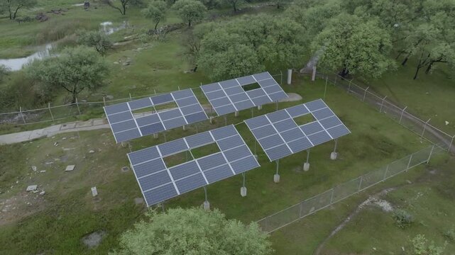 Drone shot of sollar pennels in forest