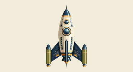 Vintage rocket ship design with detailed features and retro aesthetic.