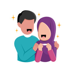 Happy Muslim Couple With Positive Pregnancy Test Result