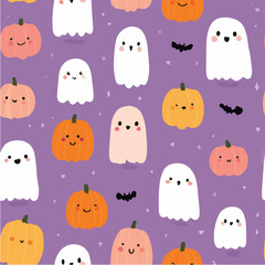 Cute Halloween seamless pattern, minimal vector illustration