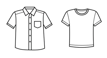 Simple line drawing of a button down shirt and a basic t shirt