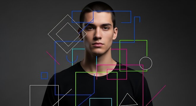 Young Man With Geometric Shapes Overlay.