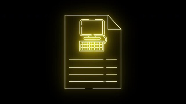 Glowing yellow computer  keyboard outline on a document isolated on black
