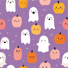 Cute Halloween seamless pattern, minimal vector illustration