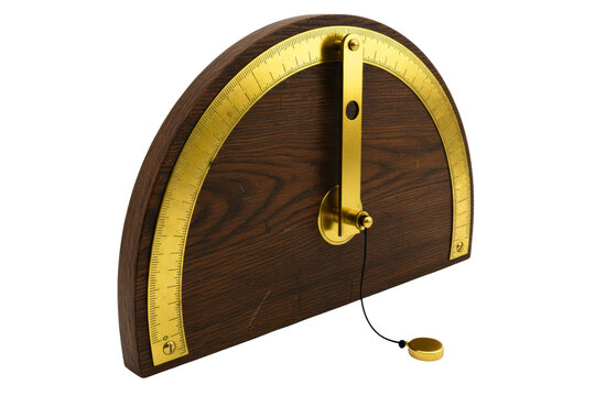 Old-fashioned wooden and brass inclinometer for measuring angles isolated on a transparent background
