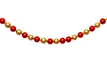 Red and gold beads garland christmas decoration transparent background