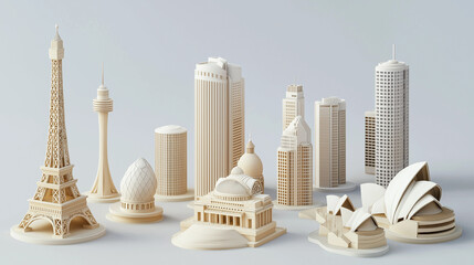 Detailed miniatures of famous world landmarks