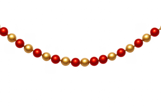 Red and gold beads garland christmas decoration transparent background