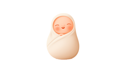 A cute baby figure wrapped in a soft blanket, no background