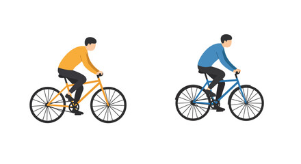 Two cyclists riding bicycles one in orange one in blue