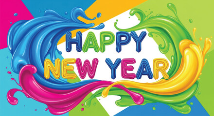 A vibrant illustration displaying a colorful splash of paint forming a celebratory design, perfect for new year greetings. It captures the essence of joy and festivity. Vector illustration.
