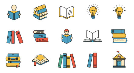 Learning icons representing books knowledge ideas and education in flat design